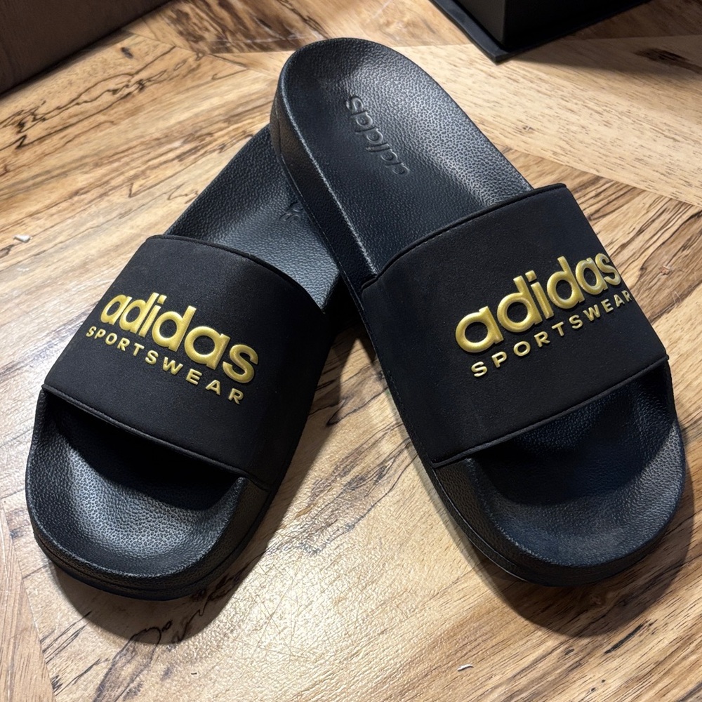 adidas Men's Black and Gold Slide Sandals